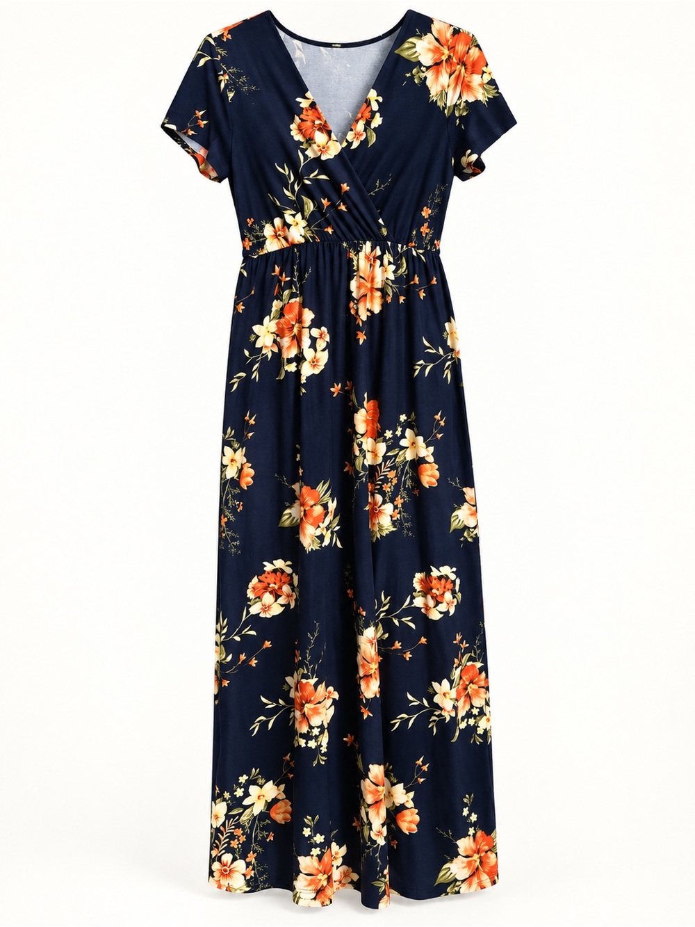 Becoming XL Navy Floral Surplice Maxi Dress | Orange & Cream Flowers